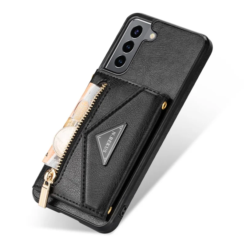 N.BEKUS for Samsung Galaxy S21 4G/5G Kickstand Design Wallet Dual-layer Protection PU Leather + TPU Cell Phone Case - Black