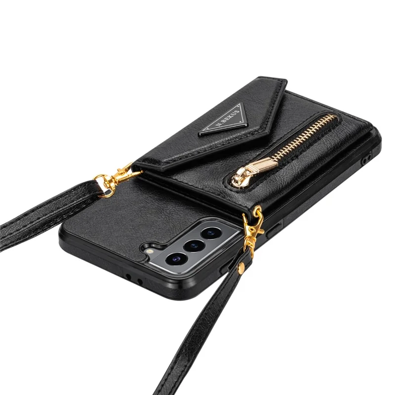 N.BEKUS for Samsung Galaxy S21 4G/5G Kickstand Design Wallet Dual-layer Protection PU Leather + TPU Cell Phone Case - Black
