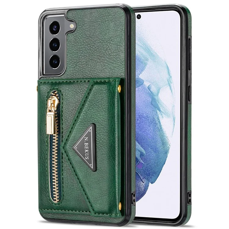 n. Bekus Für Samsung Galaxy S21 + 5G Gut Geschützte Anti-kratzer-pu-leder + TPU Kickstand Design Brieftasche Telefonabdeckung Hülle - Schwarzgrün