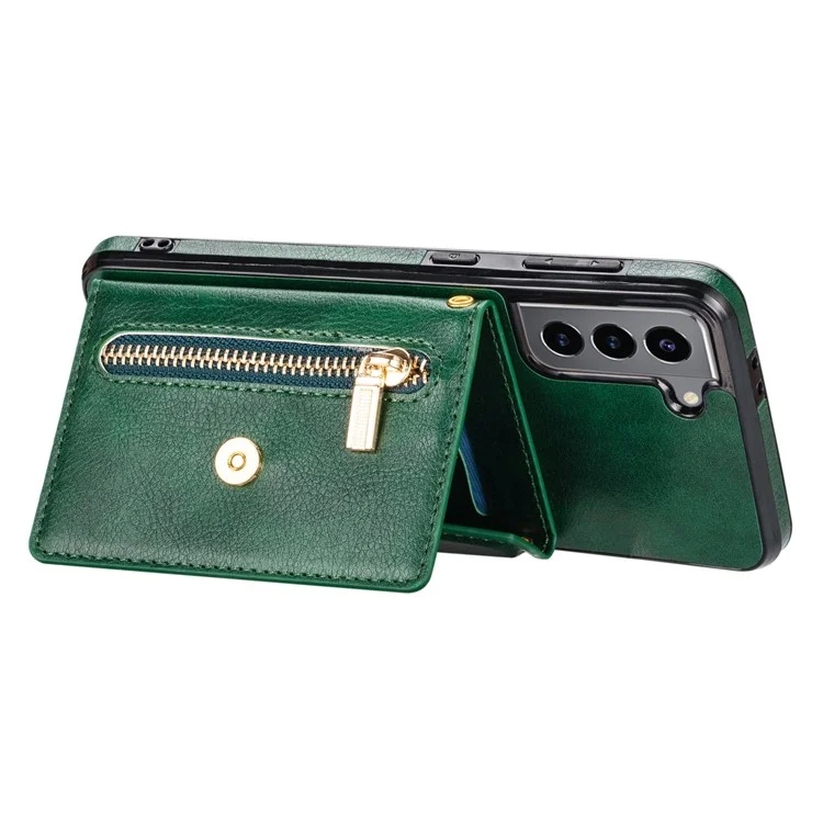 n. Bekus Für Samsung Galaxy S21 + 5G Gut Geschützte Anti-kratzer-pu-leder + TPU Kickstand Design Brieftasche Telefonabdeckung Hülle - Schwarzgrün