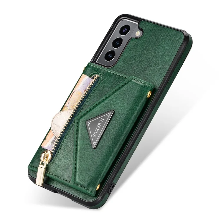 n. Bekus Für Samsung Galaxy S21 + 5G Gut Geschützte Anti-kratzer-pu-leder + TPU Kickstand Design Brieftasche Telefonabdeckung Hülle - Schwarzgrün