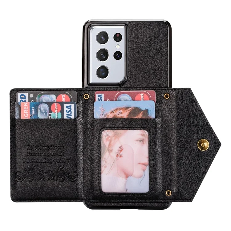 n. Bekus Für Samsung Galaxy S21 Ultra 5G Dual-layer-schutz PU Leder + TPU Kickstand Design Brieftasche Handyabdeckung Hülle - Schwarz