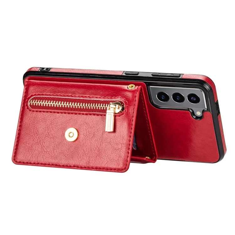 N.BEKUS for Samsung Galaxy S22+ 5G Case, PU Leather Coated TPU Kickstand Cover with Card Slots Holder and Strap - Red