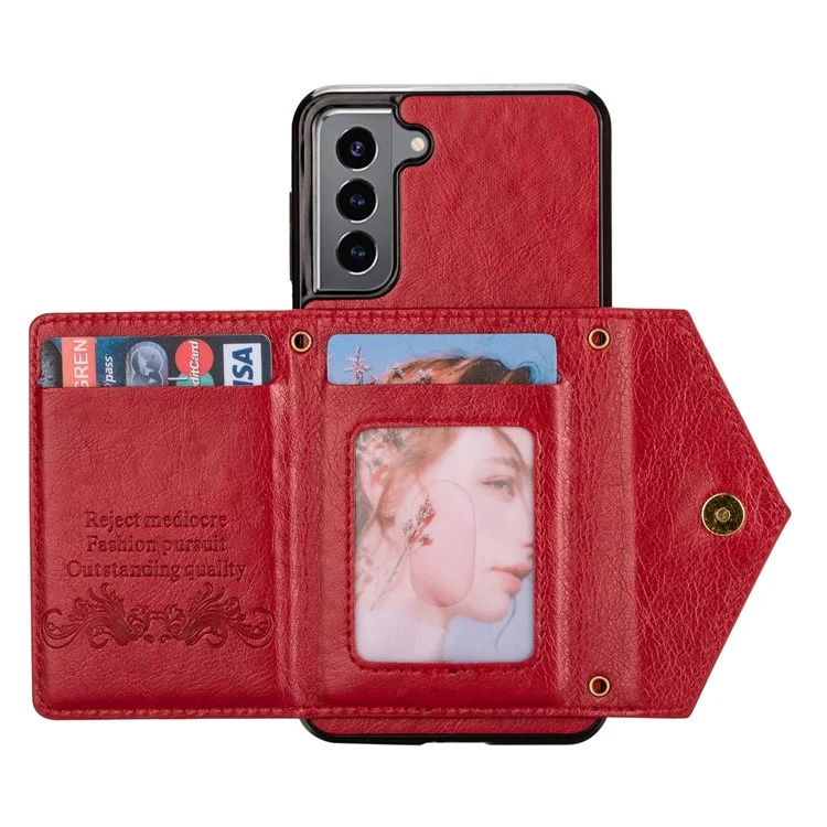 N.BEKUS for Samsung Galaxy S22+ 5G Case, PU Leather Coated TPU Kickstand Cover with Card Slots Holder and Strap - Red