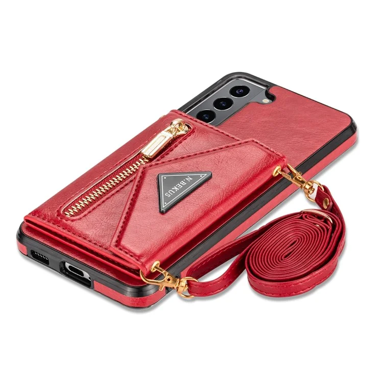N.BEKUS for Samsung Galaxy S22+ 5G Case, PU Leather Coated TPU Kickstand Cover with Card Slots Holder and Strap - Red