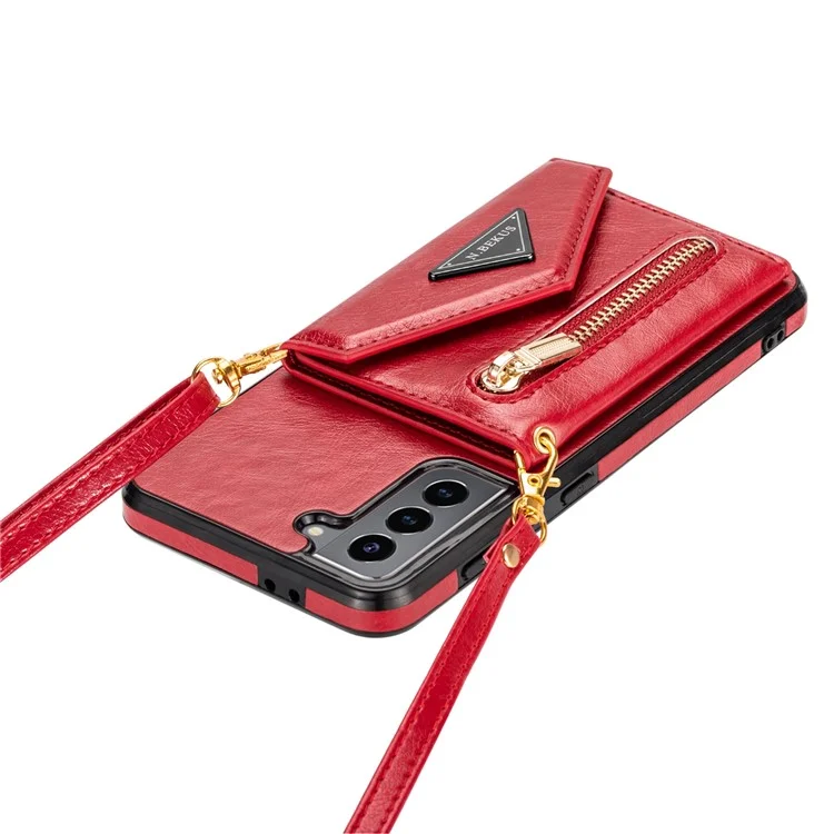 N.BEKUS for Samsung Galaxy S22+ 5G Case, PU Leather Coated TPU Kickstand Cover with Card Slots Holder and Strap - Red