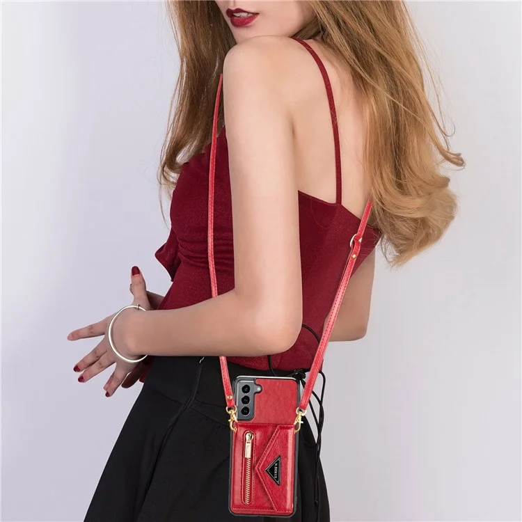 N.BEKUS for Samsung Galaxy S22+ 5G Case, PU Leather Coated TPU Kickstand Cover with Card Slots Holder and Strap - Red