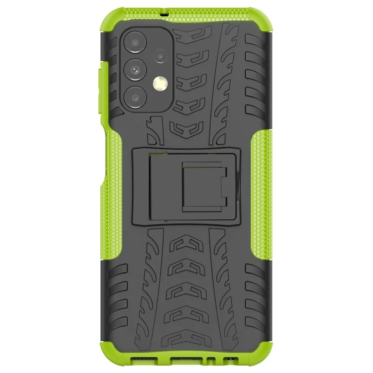 Tire Texture Non-Slip Phone Case for Samsung Galaxy A13 4G, Kickstand Heavy Duty Flexible TPU + Hard PC Hybrid Cover - Green