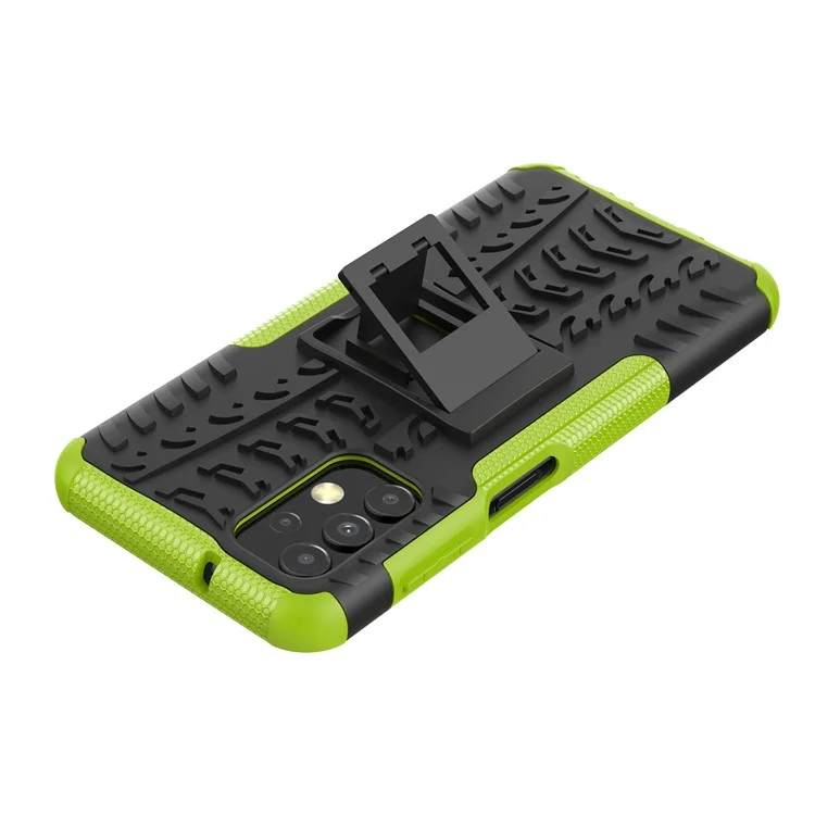 Tire Texture Non-Slip Phone Case for Samsung Galaxy A13 4G, Kickstand Heavy Duty Flexible TPU + Hard PC Hybrid Cover - Green