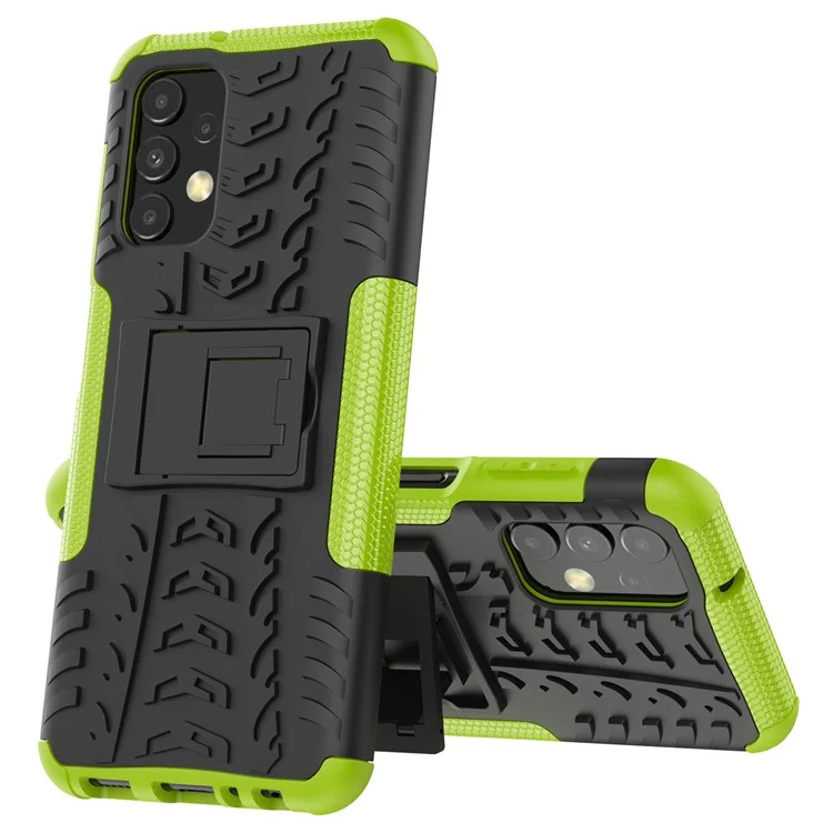 Tire Texture Non-Slip Phone Case for Samsung Galaxy A13 4G, Kickstand Heavy Duty Flexible TPU + Hard PC Hybrid Cover - Green