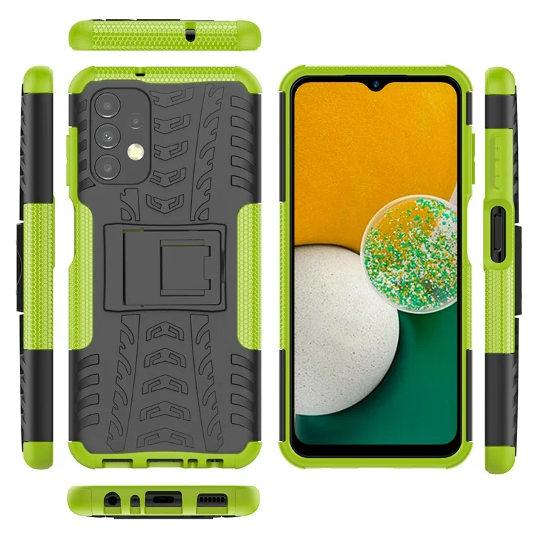 Tire Texture Non-Slip Phone Case for Samsung Galaxy A13 4G, Kickstand Heavy Duty Flexible TPU + Hard PC Hybrid Cover - Green