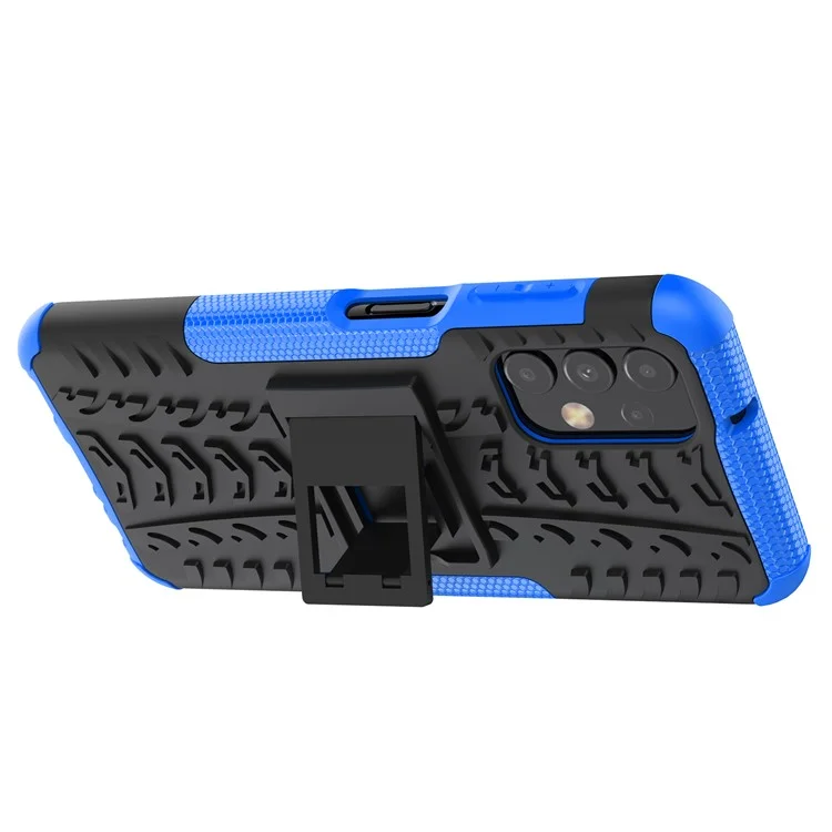 Funda de Teléfono Antideslizante con Textura de Neumático para Samsung Galaxy A13 4G, Soporte Resistente a los Golpes de TPU Flexible + Cubierta Híbrida de PC Duro - Azul
