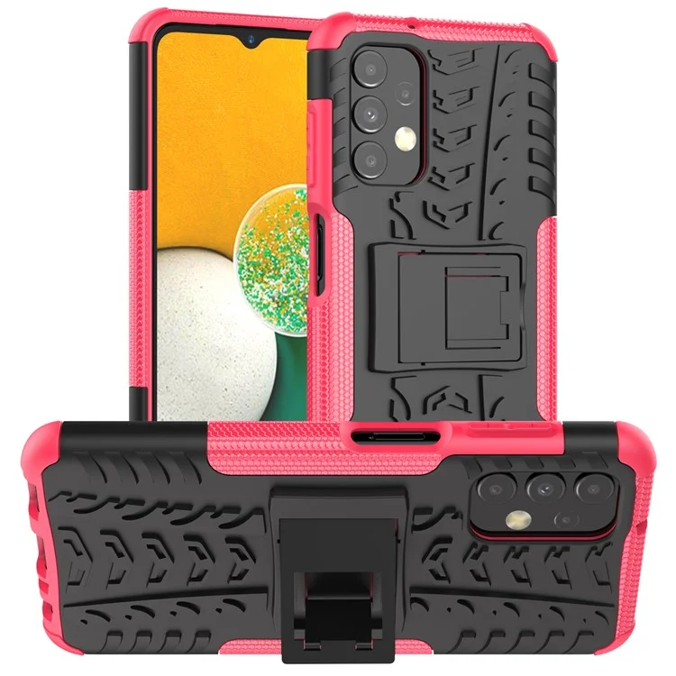 Textura De Pneu Caso De Telefone Antiderrapante Para Samsung Galaxy A13 4G, Kickstand Heavy Duty Flexible TPU + Hard PC Hybrid - Rosa