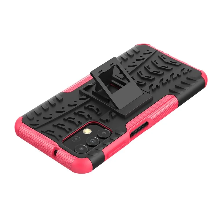 Textura De Pneu Caso De Telefone Antiderrapante Para Samsung Galaxy A13 4G, Kickstand Heavy Duty Flexible TPU + Hard PC Hybrid - Rosa
