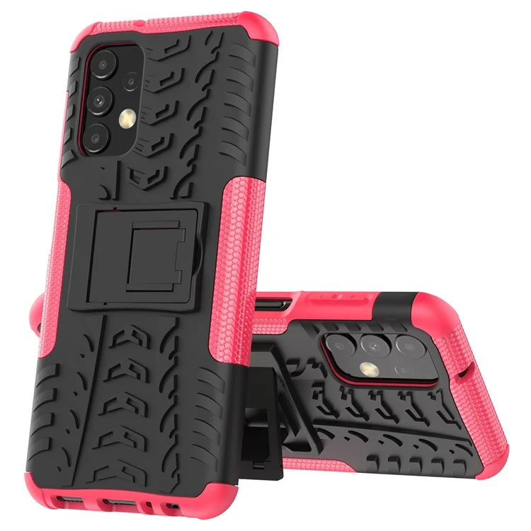 Funda Telefónica Antideslizante De La Textura De Los Neumáticos Para Samsung Galaxy A13 4G, KickStand TPU Flexible Flexible De Servicio Pesado + PC HARD HYBRID - Rosa