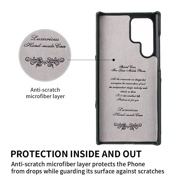 Fierre Shann Para Samsung Galaxy S22 Ultra 5G Genuine Leather Cube Case Tarn Rango Anillo de Pata - Verde