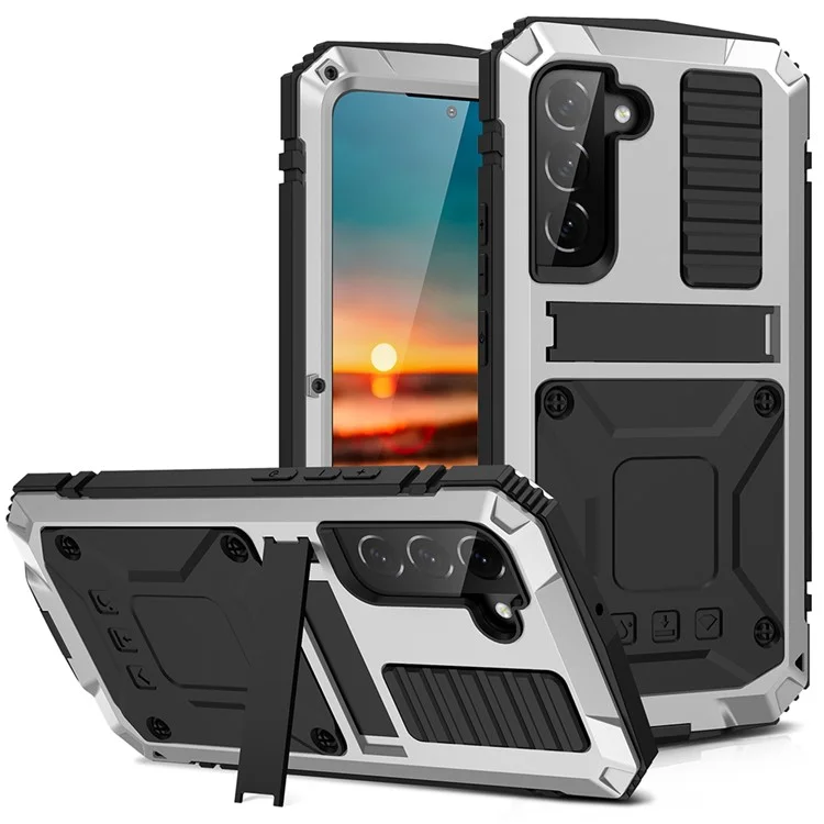 Pour Samsung Galaxy S22 5G Kickstand TPU + Étui de téléphone en métal antichoc antipoussière résistant aux chutes Housse de protection - Argent