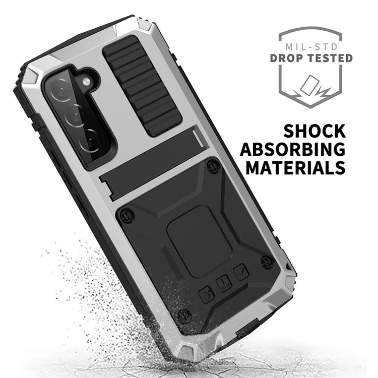 Pour Samsung Galaxy S22 5G Kickstand TPU + Étui de téléphone en métal antichoc antipoussière résistant aux chutes Housse de protection - Argent