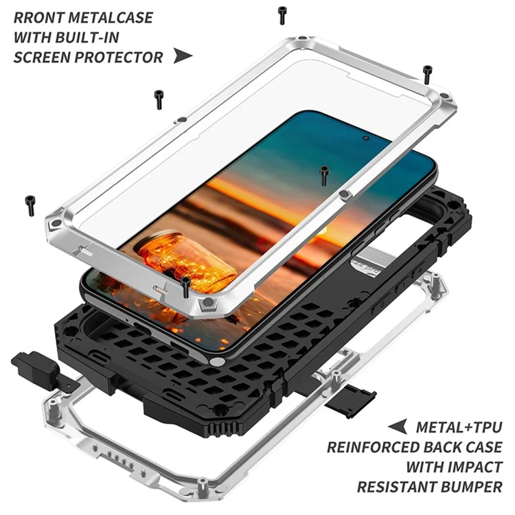 Pour Samsung Galaxy S22 5G Kickstand TPU + Étui de téléphone en métal antichoc antipoussière résistant aux chutes Housse de protection - Argent