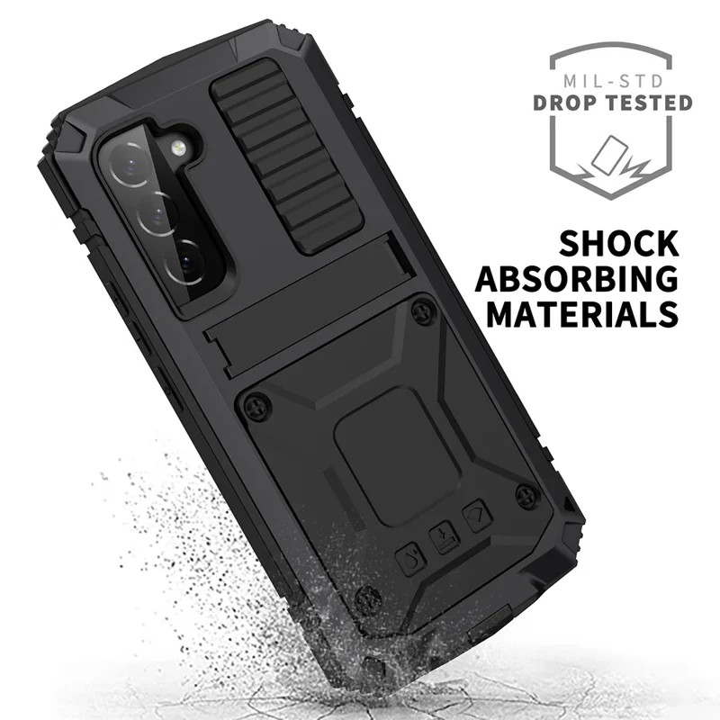 For Samsung Galaxy S22 5G Kickstand TPU + Metal Phone Case Shockproof Dustproof Fall-proof Protective Cover - Black