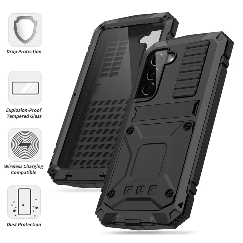 For Samsung Galaxy S22 5G Kickstand TPU + Metal Phone Case Shockproof Dustproof Fall-proof Protective Cover - Black
