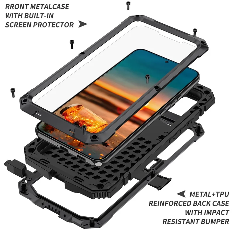 For Samsung Galaxy S22 5G Kickstand TPU + Metal Phone Case Shockproof Dustproof Fall-proof Protective Cover - Black