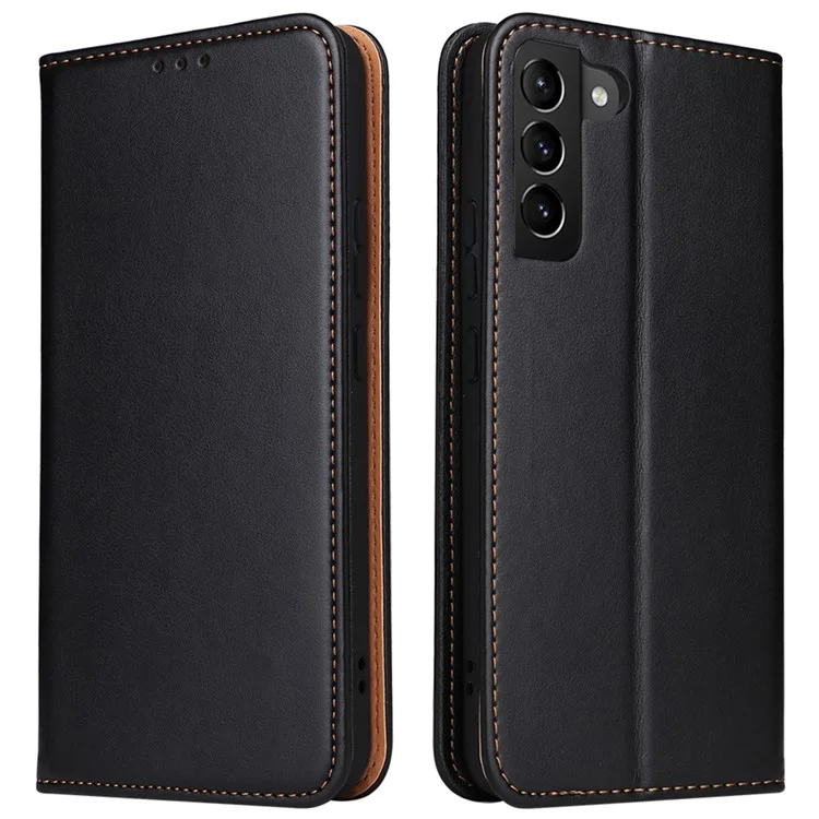 Fierre Shann Pour Samsung Galaxy S22 5G PU Cuir + TPU Téléphone Folio Flip Stand Wallet Cell Telephone Cover - le Noir