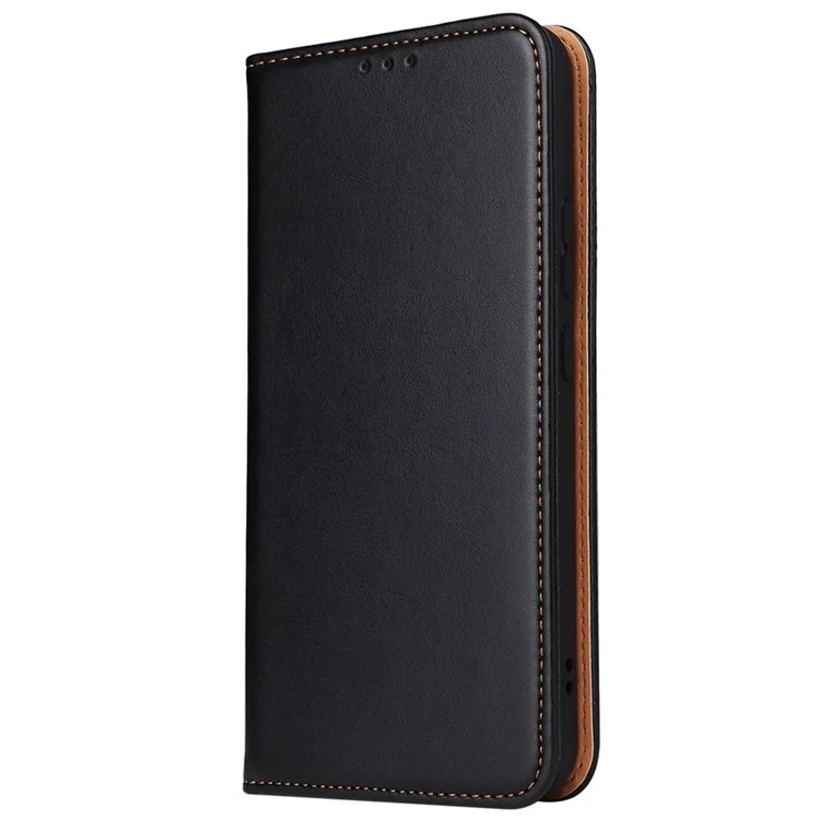 Fierre Shann Pour Samsung Galaxy S22 5G PU Cuir + TPU Téléphone Folio Flip Stand Wallet Cell Telephone Cover - le Noir
