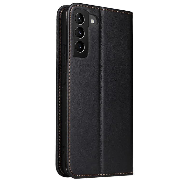 Fierre Shann Pour Samsung Galaxy S22 5G PU Cuir + TPU Téléphone Folio Flip Stand Wallet Cell Telephone Cover - le Noir