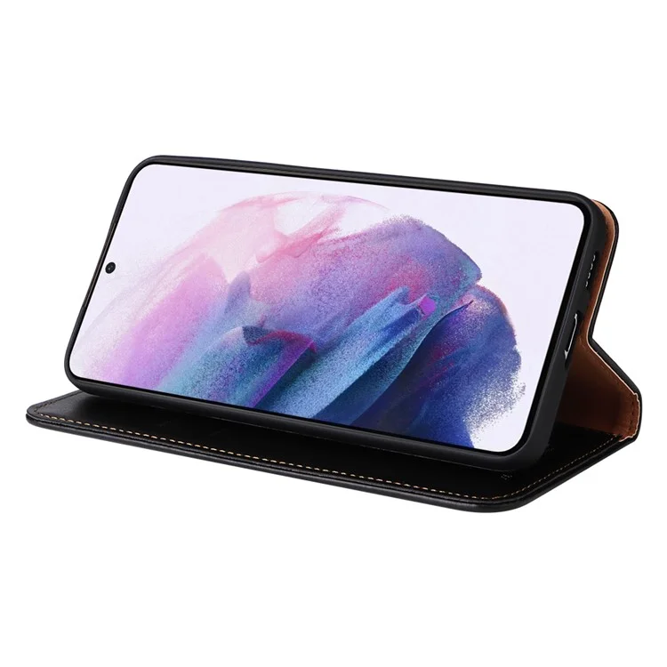 Fierre Shann Pour Samsung Galaxy S22 5G PU Cuir + TPU Téléphone Folio Flip Stand Wallet Cell Telephone Cover - le Noir