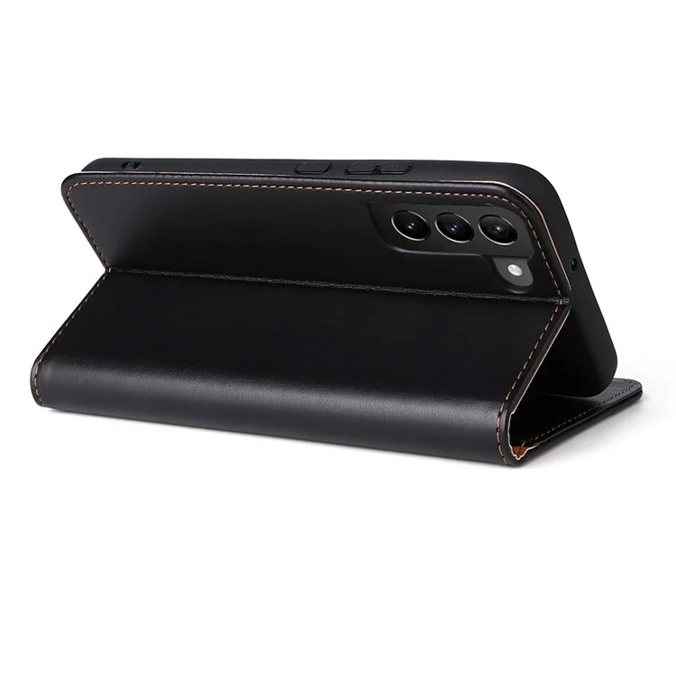 Fierre Shann Pour Samsung Galaxy S22 5G PU Cuir + TPU Téléphone Folio Flip Stand Wallet Cell Telephone Cover - le Noir