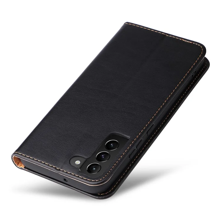 Fierre Shann Pour Samsung Galaxy S22 5G PU Cuir + TPU Téléphone Folio Flip Stand Wallet Cell Telephone Cover - le Noir