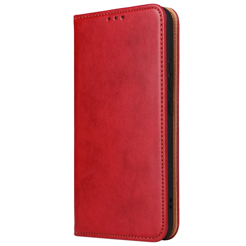 FIERRE SHANN For Samsung Galaxy S22 5G PU Leather + TPU Phone Case Folio Flip Stand Wallet Cellphone Cover - Red