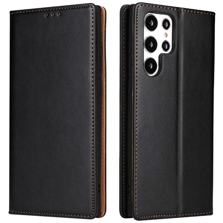 Fierre Shann Pour Samsung Galaxy S22 Ultra 5G PU Portefeuille en Cuir Stand Folio Flip Téléphone Couverture de Fermeture Automatique Magnétique - le Noir