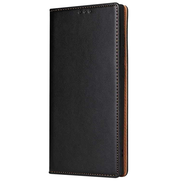 Fierre Shann Pour Samsung Galaxy S22 Ultra 5G PU Portefeuille en Cuir Stand Folio Flip Téléphone Couverture de Fermeture Automatique Magnétique - le Noir
