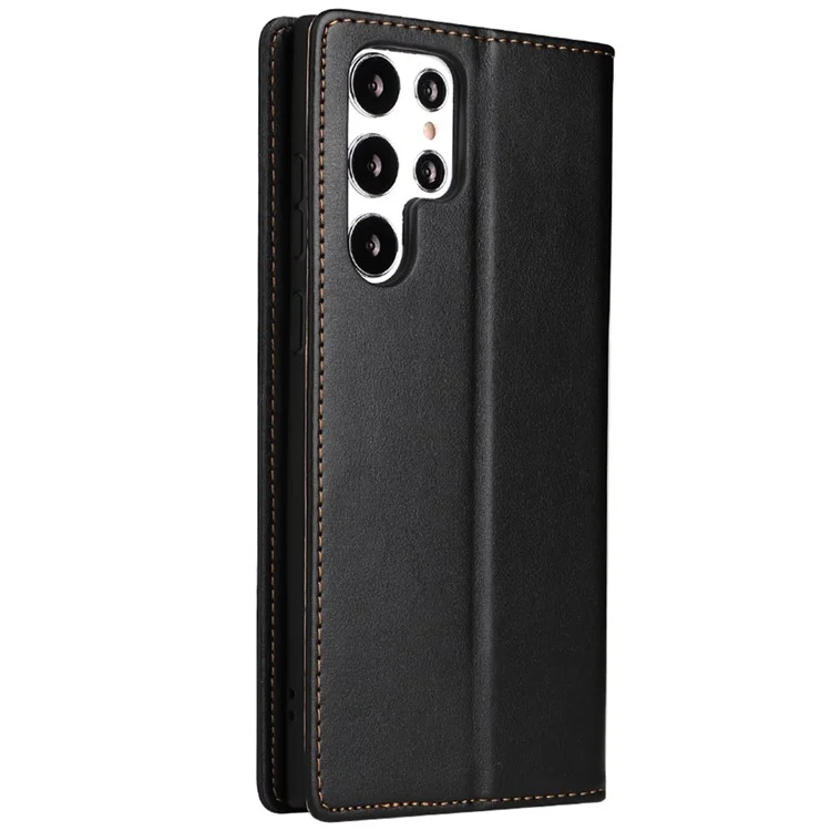 Fierre Shann Pour Samsung Galaxy S22 Ultra 5G PU Portefeuille en Cuir Stand Folio Flip Téléphone Couverture de Fermeture Automatique Magnétique - le Noir