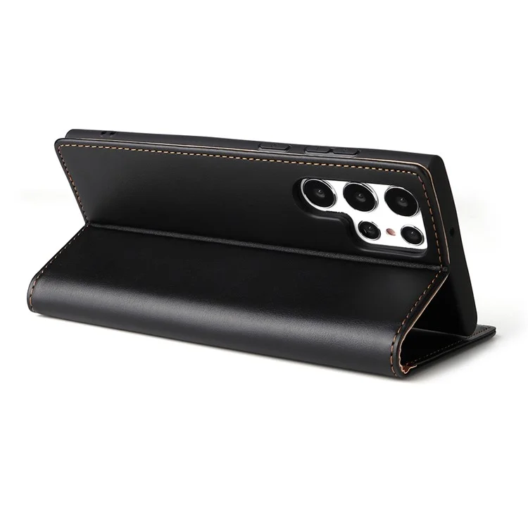 Fierre Shann Pour Samsung Galaxy S22 Ultra 5G PU Portefeuille en Cuir Stand Folio Flip Téléphone Couverture de Fermeture Automatique Magnétique - le Noir