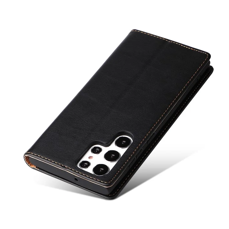 Fierre Shann Pour Samsung Galaxy S22 Ultra 5G PU Portefeuille en Cuir Stand Folio Flip Téléphone Couverture de Fermeture Automatique Magnétique - le Noir