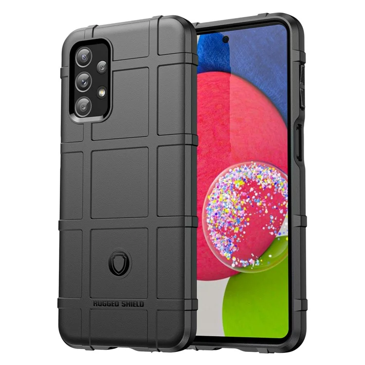 For Samsung Galaxy A23 4G/F23 5G/M23 5G Rugged Square Grid Design Phone Case Thickened TPU Soft Back Protective Cover - Black