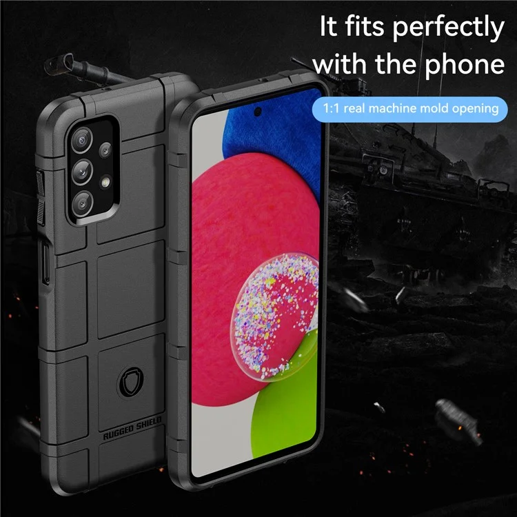 For Samsung Galaxy A23 4G/F23 5G/M23 5G Rugged Square Grid Design Phone Case Thickened TPU Soft Back Protective Cover - Black