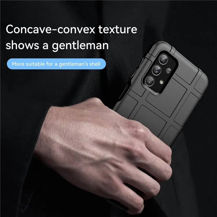 For Samsung Galaxy A23 4G/F23 5G/M23 5G Rugged Square Grid Design Phone Case Thickened TPU Soft Back Protective Cover - Black