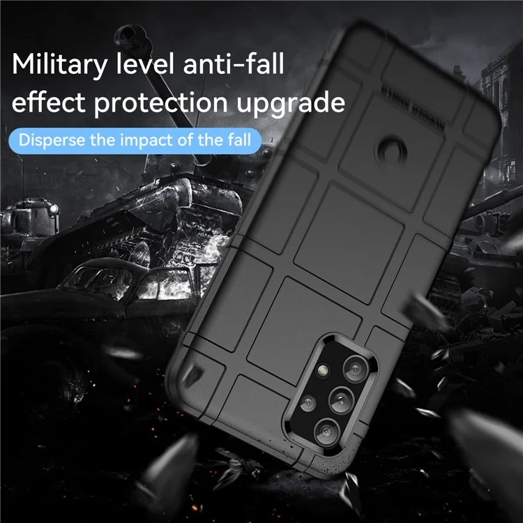 For Samsung Galaxy A23 4G/F23 5G/M23 5G Rugged Square Grid Design Phone Case Thickened TPU Soft Back Protective Cover - Black