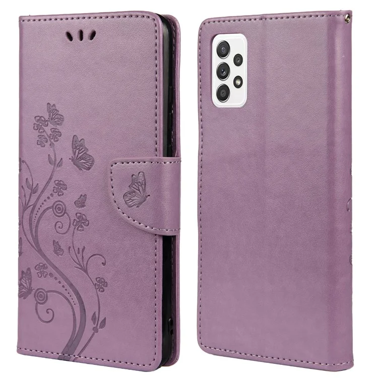 Per Samsung Galaxy A23 5G Custodia per telefono in pelle con motivo farfalle ben protetta Stile elegante - Viola chiaro
