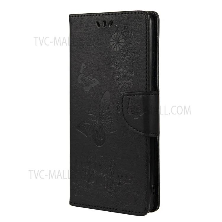 Für Samsung Galaxy A23 5G (Global) Big Butterflies Imprinted Leather Stand Case Wallet Cover - Schwarz