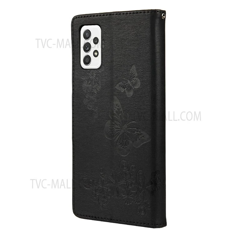 Für Samsung Galaxy A23 5G (Global) Big Butterflies Imprinted Leather Stand Case Wallet Cover - Schwarz