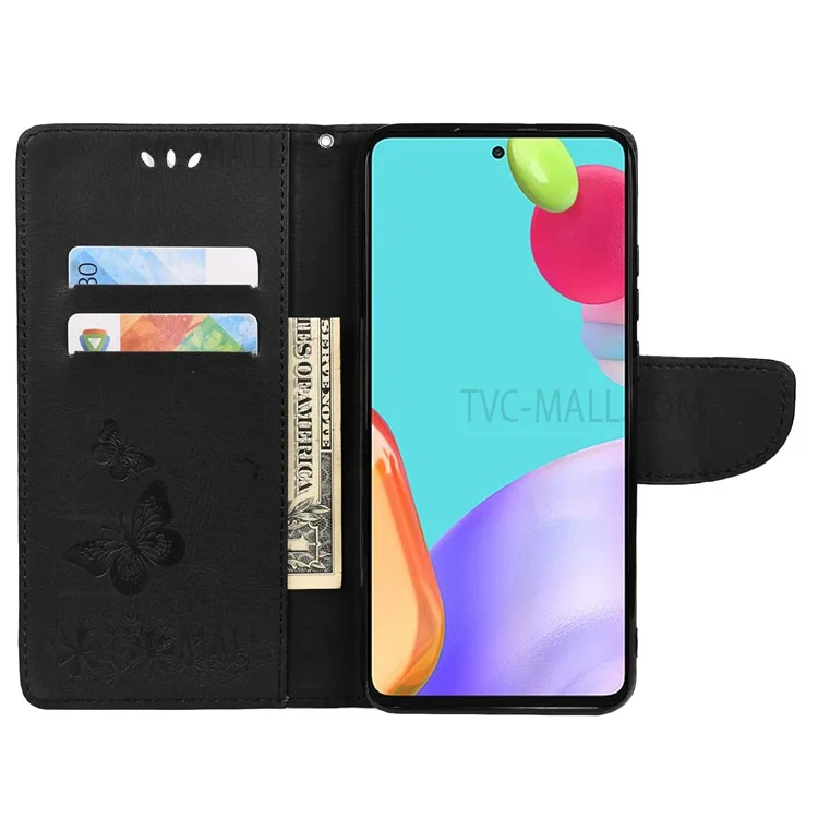 Für Samsung Galaxy A23 5G (Global) Big Butterflies Imprinted Leather Stand Case Wallet Cover - Schwarz