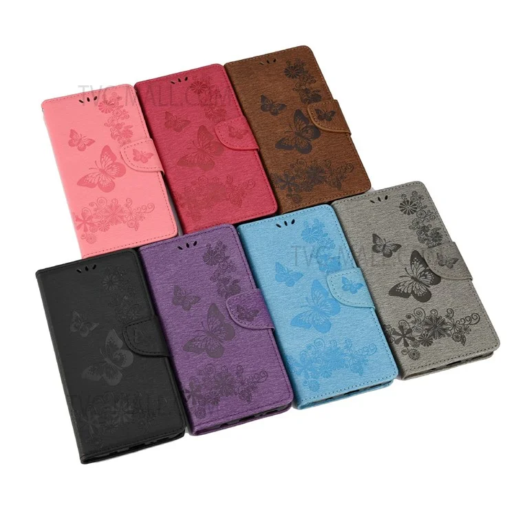 Für Samsung Galaxy A23 5G (Global) Big Butterflies Imprinted Leather Stand Case Wallet Cover - Schwarz
