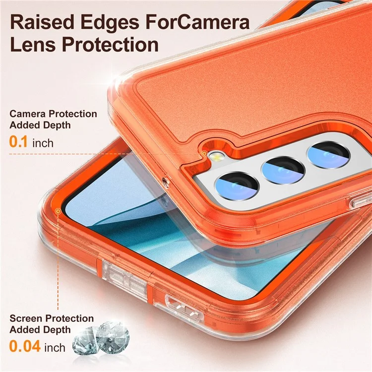 Defender Series Metal Kickstand Phone Case für Samsung Galaxy S22 5G, Stoßfeste PC + TPU Hybrid-Abdeckung - Transparent/Orange