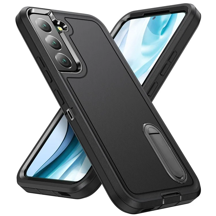 Defender Series Anti-drop Hard PC + Soft TPU Phone Case per Samsung Galaxy S22+ 5G, Custodia Protettiva con Supporto Nascosto - Nero/Nero