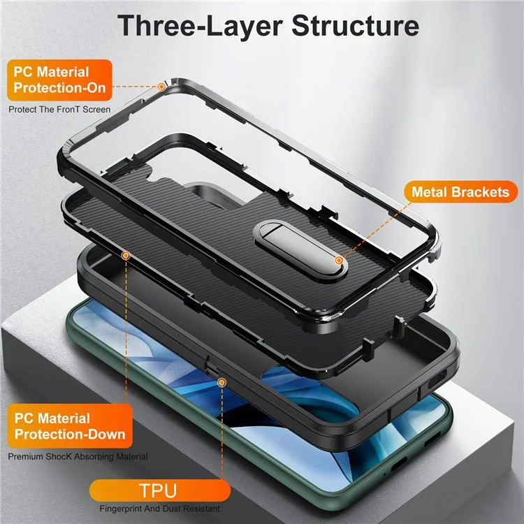 Defender Series Anti-drop Hard PC + Soft TPU Phone Case per Samsung Galaxy S22+ 5G, Custodia Protettiva con Supporto Nascosto - Nero/Nero